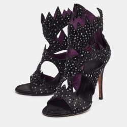 Giuseppe Zanotti Black Studded Satin Cut Out Sandals Size 39