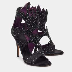 Giuseppe Zanotti Black Studded Satin Cut Out Sandals Size 39