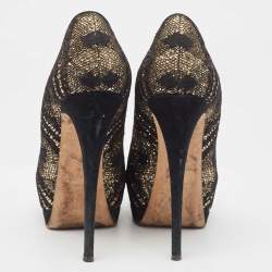 Giuseppe Zanotti Black/Gold Lace and Sequins Platform Peep Toe Pumps Size 37