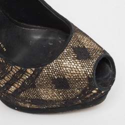 Giuseppe Zanotti Black/Gold Lace and Sequins Platform Peep Toe Pumps Size 37