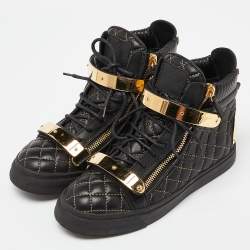 مملوكة مسبقًا Giuseppe Zanotti Black Quilted Leather Coby High Top Sneakers Size 38.5