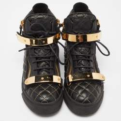 مملوكة مسبقًا Giuseppe Zanotti Black Quilted Leather Coby High Top Sneakers Size 38.5