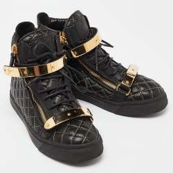مملوكة مسبقًا Giuseppe Zanotti Black Quilted Leather Coby High Top Sneakers Size 38.5