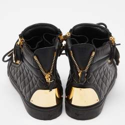 مملوكة مسبقًا Giuseppe Zanotti Black Quilted Leather Coby High Top Sneakers Size 38.5