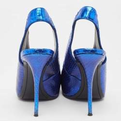 مملوكة مسبقًا Giuseppe Zanotti Metallic Blue Embossed Python Slingback Pumps Size 38
