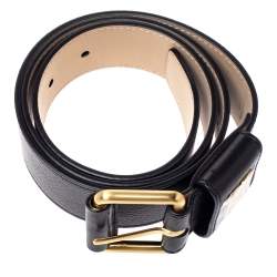 Pre Owned Givenchy Black Leather Buckle Belt 82CM