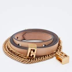 Pre Owned Givenchy Beige Turn-lock Smooth Leather Chain Belt 70 CM