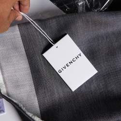 Pre Owned Givenchy Charcoal Grey Logo Jacquard Silk & Wool Scarf