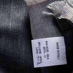 Pre Owned Givenchy Charcoal Grey Logo Jacquard Silk & Wool Scarf