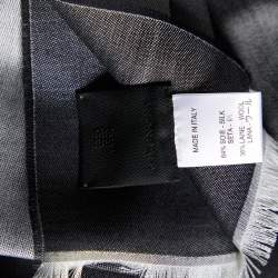 Pre Owned Givenchy Charcoal Grey Logo Jacquard Silk & Wool Scarf