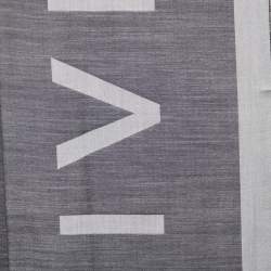 Pre Owned Givenchy Charcoal Grey Logo Jacquard Silk & Wool Scarf