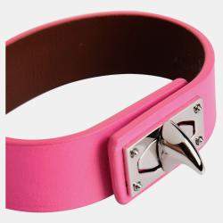 Pre Owned Givenchy Pink Leather Silver Tone Shark Bracelet M