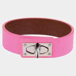 Pre Owned Givenchy Pink Leather Silver Tone Shark Bracelet M