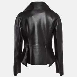 Pre Owned Givenchy Black Leather Peplum Zip Up Leather Jacket M