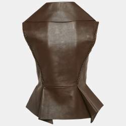 Givenchy Brown Braided Leather Peplum Vest S