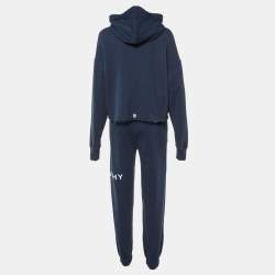 Pre Owned Givenchy Navy Blue Logo Print Cotton Hoodie & Trousers Set S