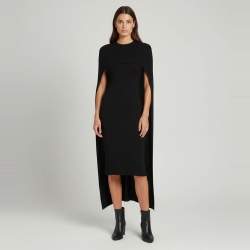 Pre Owned Givenchy Black Wool Rib Knit Cape Maxi Dress XS