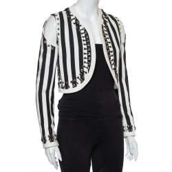 Pre Owned Givenchy Monochrome Denim Cutout Sleeve Lace Tie Detail Cropped Jacket M
