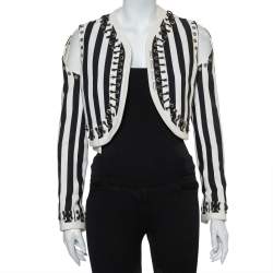 Pre Owned Givenchy Monochrome Denim Cutout Sleeve Lace Tie Detail Cropped Jacket M