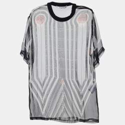 Givenchy Black Stripe Print Silk Sheer Blouse L