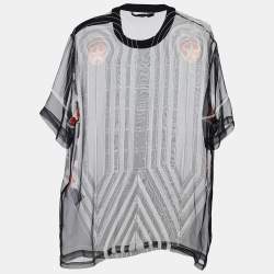 Givenchy Black Stripe Print Silk Sheer Blouse L