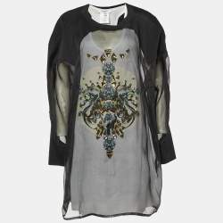 مملوكة مسبقًا Givenchy White Printed Embellished Tank Mini Dress & Black Overlay T-Shirt L