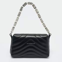 Pre Owned Givenchy Black Quilted Leather Micro 4G Crystal Crossbody Bag