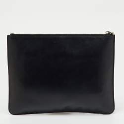 Pre Owned Givenchy Black Leather Logo Print Zip Pouch