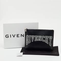 Pre Owned Givenchy Black Leather Logo Print Zip Pouch