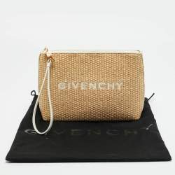 Pre Owned Givenchy Cream/Off White Leather and Raffia Travel Wristlet Pouch