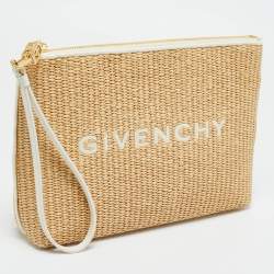 Pre Owned Givenchy Cream/Off White Leather and Raffia Travel Wristlet Pouch