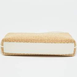 Pre Owned Givenchy Cream/Off White Leather and Raffia Travel Wristlet Pouch