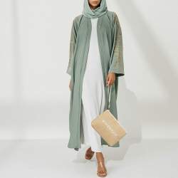 Pre Owned Givenchy Cream/Off White Leather and Raffia Travel Wristlet Pouch