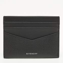 Pre Owned حافظة بطاقات جلد أسود بلوحة شعار جيفنشي