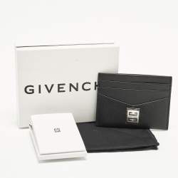 Pre Owned حافظة بطاقات جلد أسود بلوحة شعار جيفنشي