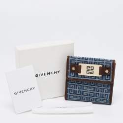 Pre Owned Givenchy Blue/Brown Monogram Canvas and Leather Metal Flap Compact Wallet