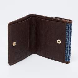 Pre Owned Givenchy Blue/Brown Monogram Canvas and Leather Metal Flap Compact Wallet