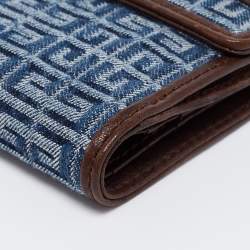 Pre Owned Givenchy Blue/Brown Monogram Canvas and Leather Metal Flap Compact Wallet