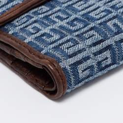 Pre Owned Givenchy Blue/Brown Monogram Canvas and Leather Metal Flap Compact Wallet