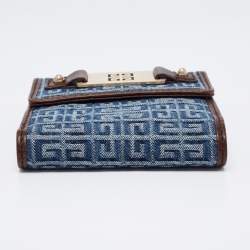 Pre Owned Givenchy Blue/Brown Monogram Canvas and Leather Metal Flap Compact Wallet