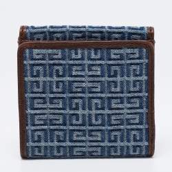 Pre Owned Givenchy Blue/Brown Monogram Canvas and Leather Metal Flap Compact Wallet
