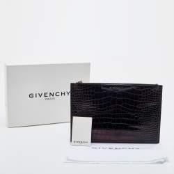 Pre Owned Givenchy Dark Brown Croc Embossed Leather Antigona Clutch