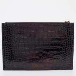 Pre Owned Givenchy Dark Brown Croc Embossed Leather Antigona Clutch
