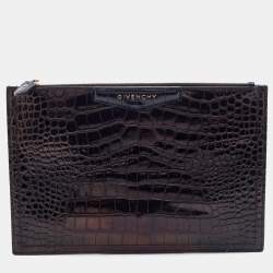 Pre Owned Givenchy Dark Brown Croc Embossed Leather Antigona Clutch