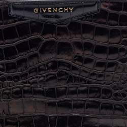 Pre Owned Givenchy Dark Brown Croc Embossed Leather Antigona Clutch