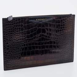 Pre Owned Givenchy Dark Brown Croc Embossed Leather Antigona Clutch