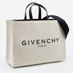 Pre Owned Givenchy Beige/Black Canvas and Leather Medium "G" Shopper Tote