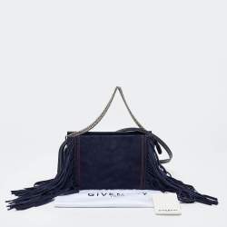 Pre Owned Givenchy Navy Blue Leather and Suede Fringe Crossbody Bag