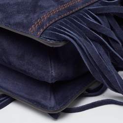 Pre Owned Givenchy Navy Blue Leather and Suede Fringe Crossbody Bag