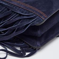 Pre Owned Givenchy Navy Blue Leather and Suede Fringe Crossbody Bag